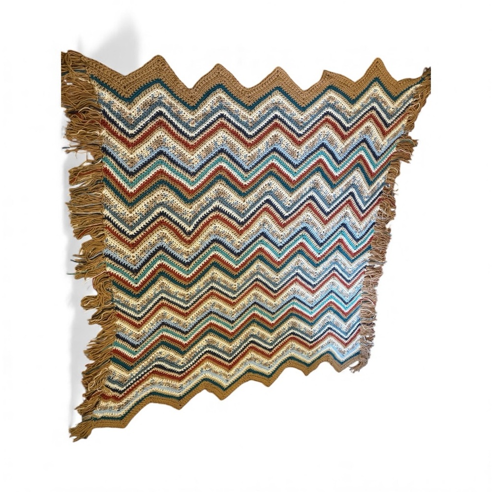 Chevron Crochet handmade Blanket with Fringe 48 X 60 inches Just Stunning!